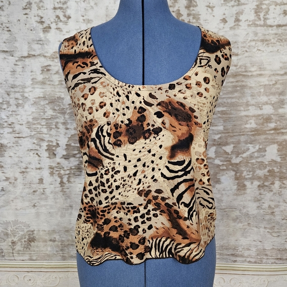 VTG Y2K Tank Top Animal Print Shell Blouse Brown Fitted 90s 1990s 2000s Vintage - Picture 3 of 9